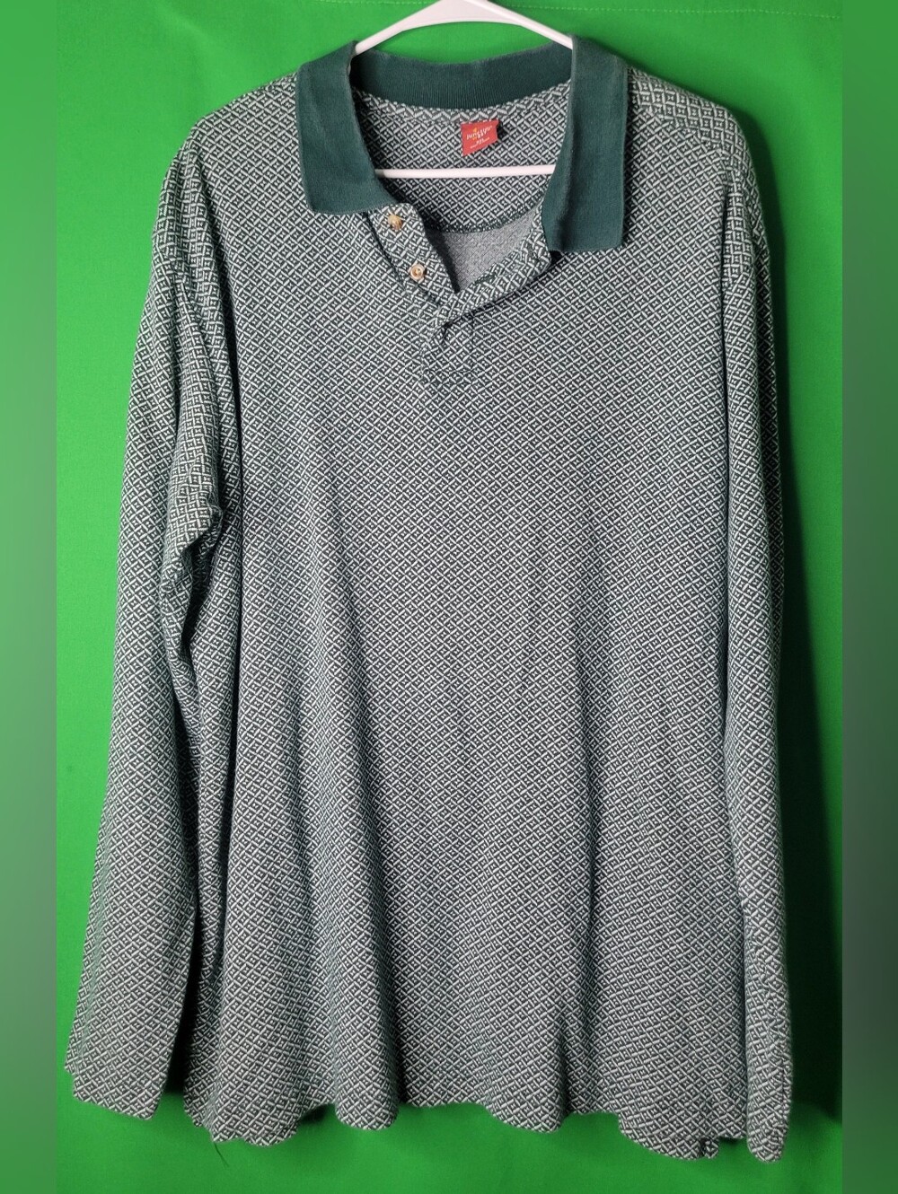 Long Sleeve Geometric Polo Shirt Green Men Junction West Sz XXL Cotton